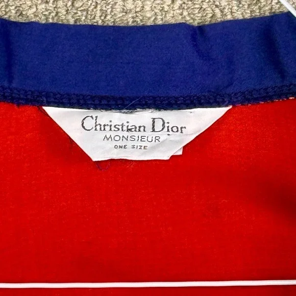 Christian Dior‎ Robe Red Blue White Logo Men's Size XL Bathrobe Loungewear - Picture 2 of 12